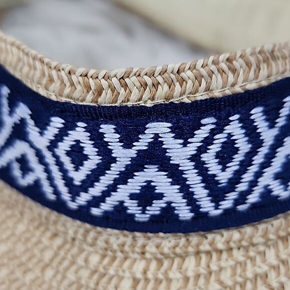 Sea Grass Straw Visor with Navy and White Ribbon - Picture 15 of 15